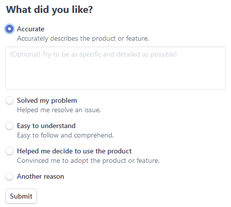 Stripe documentation user feedback choices